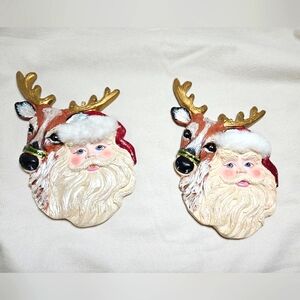Kurt S Adler Santa & Reindeer Christmas Ornaments 5.5” Pair, Set of 2